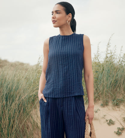 Mara Navy Stripe High Waisted Wide Leg Trousers