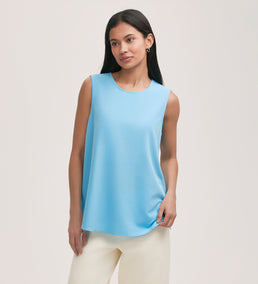 Vallie Light Blue Crepe Sleeveless Shell Top – Finery London