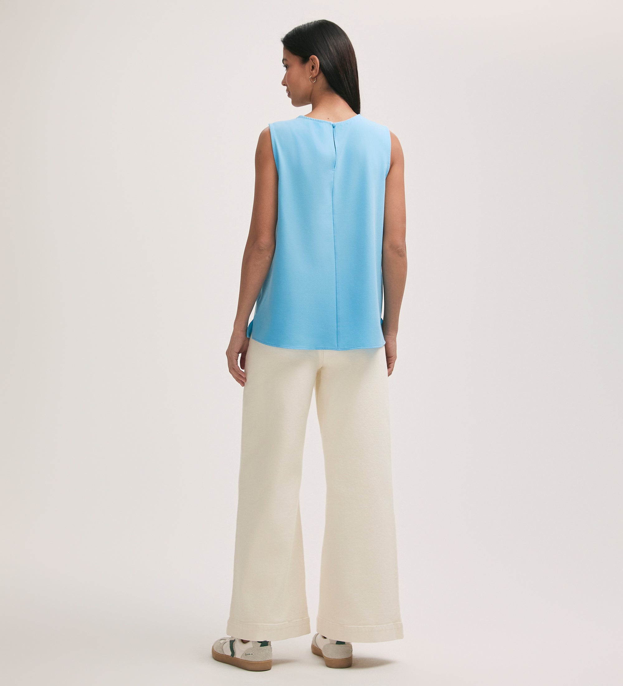 Vallie Light Blue Crepe Sleeveless Shell Top – Finery London