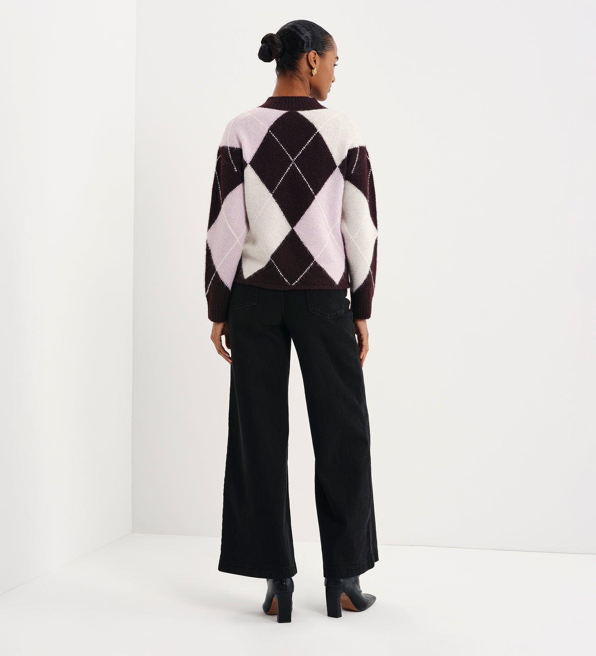 Veda Plum Argyle Wool Blend High Neck Jumper