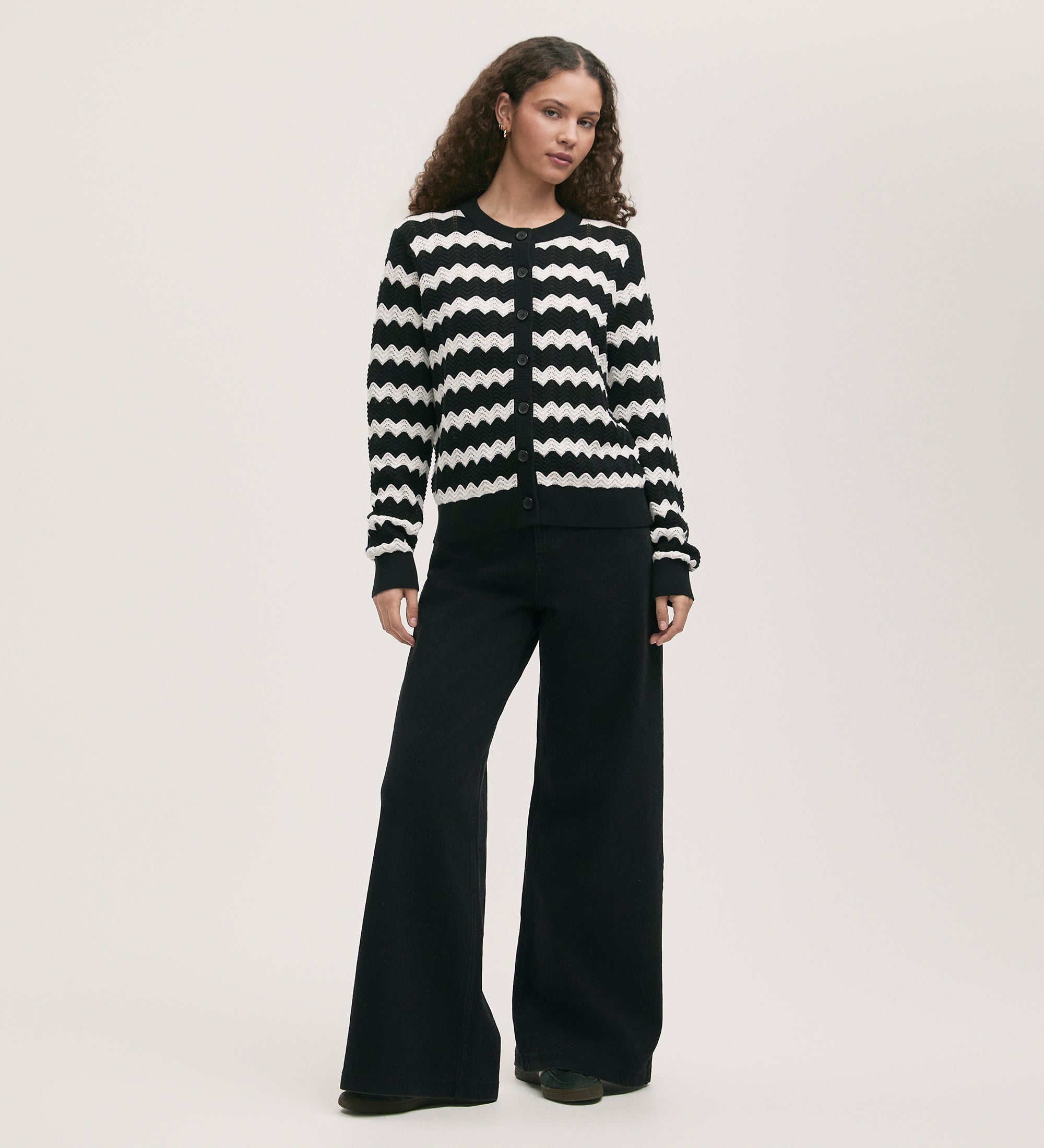 Velma Black Stripe Crochet Cardigan – Finery London