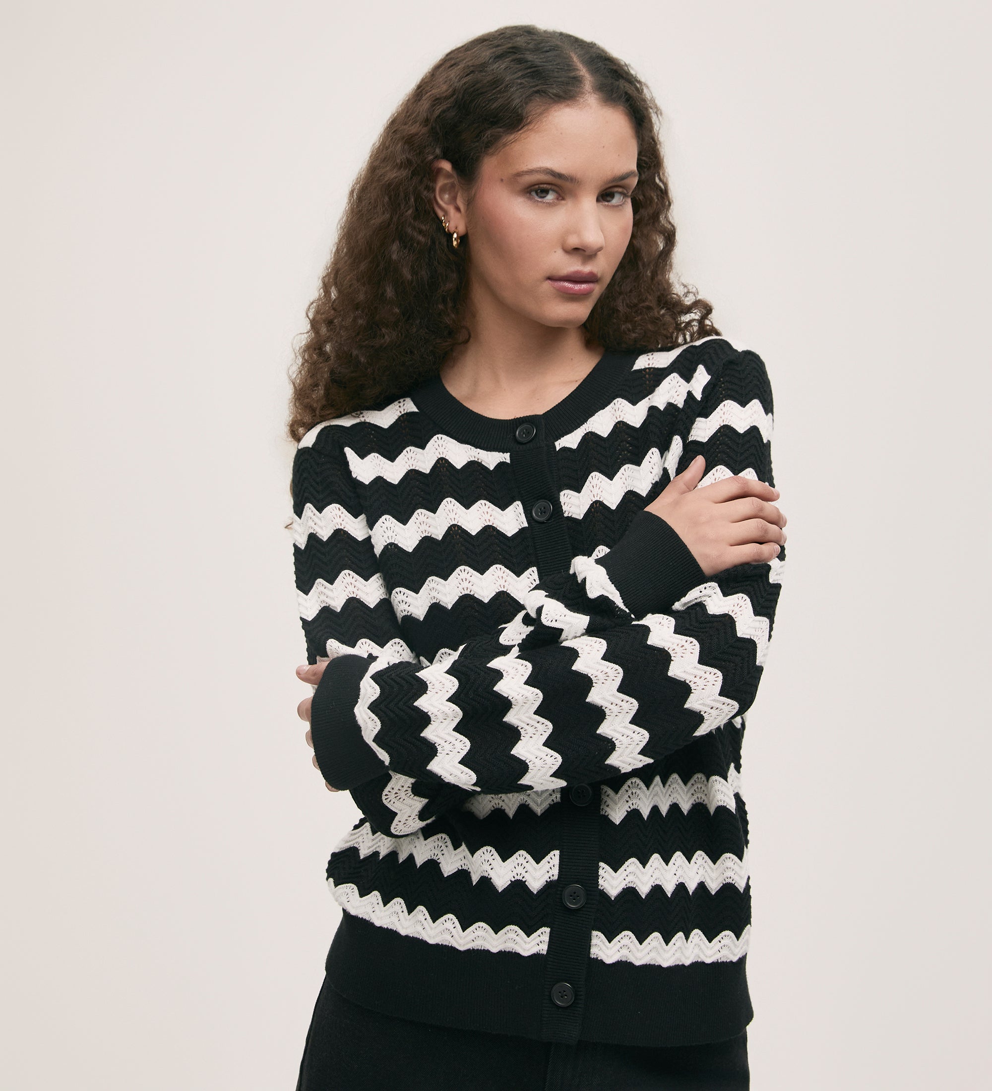 Velma Black Stripe Crochet Cardigan – Finery London