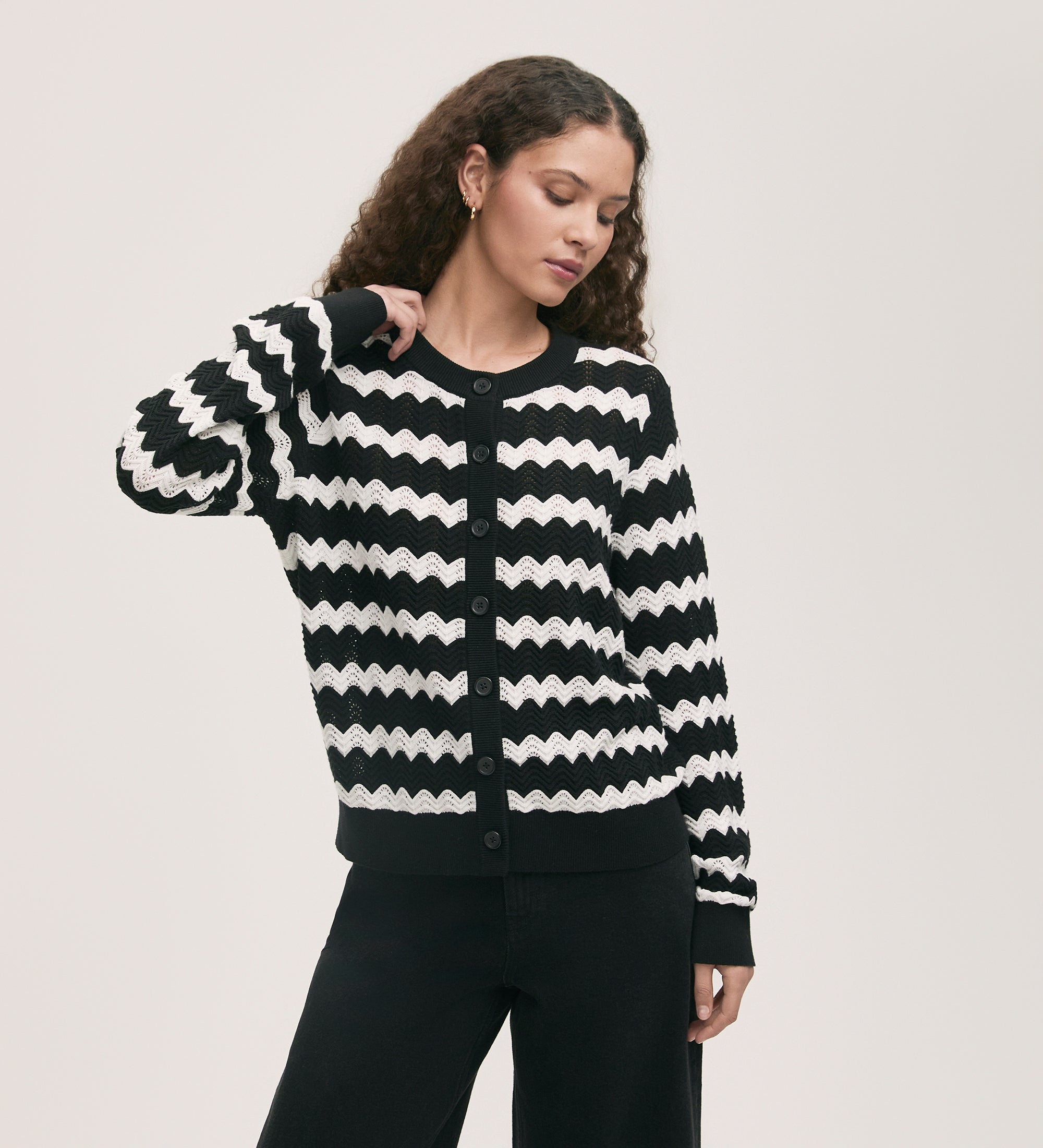 Velma Black Stripe Crochet Cardigan – Finery London