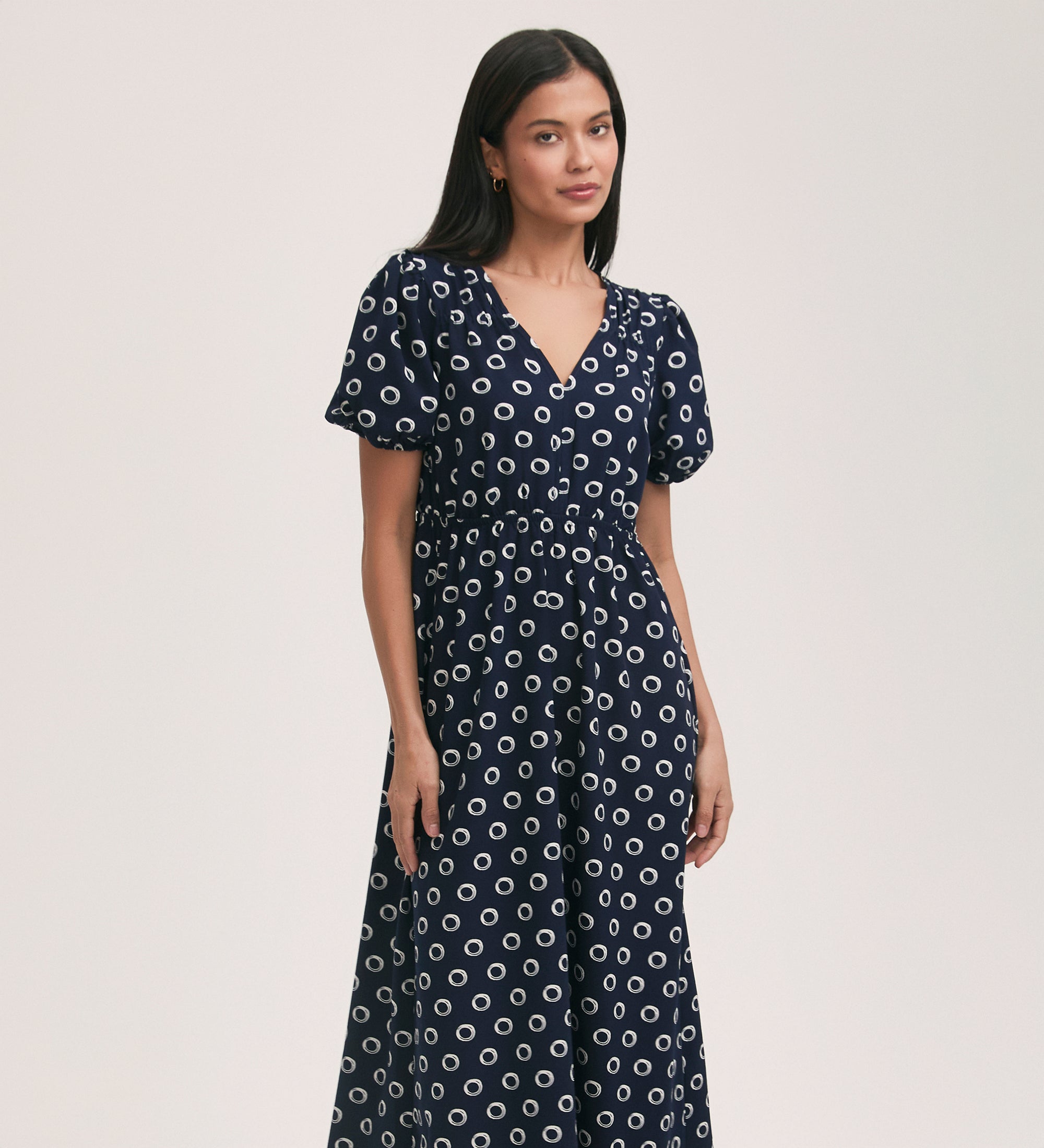 Vittoria Navy Polka Dot Crepe Midi Dress – Finery London