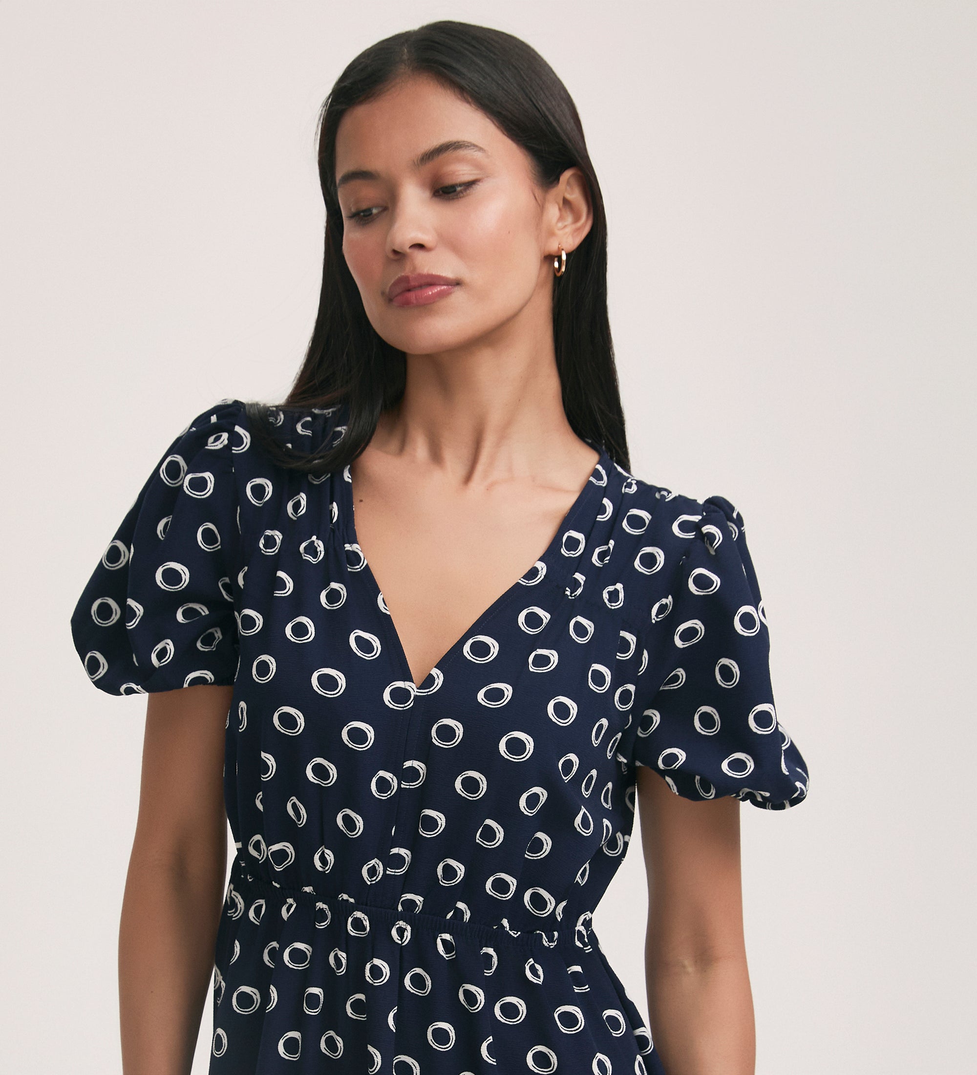 Vittoria Navy Polka Dot Crepe Midi Dress – Finery London