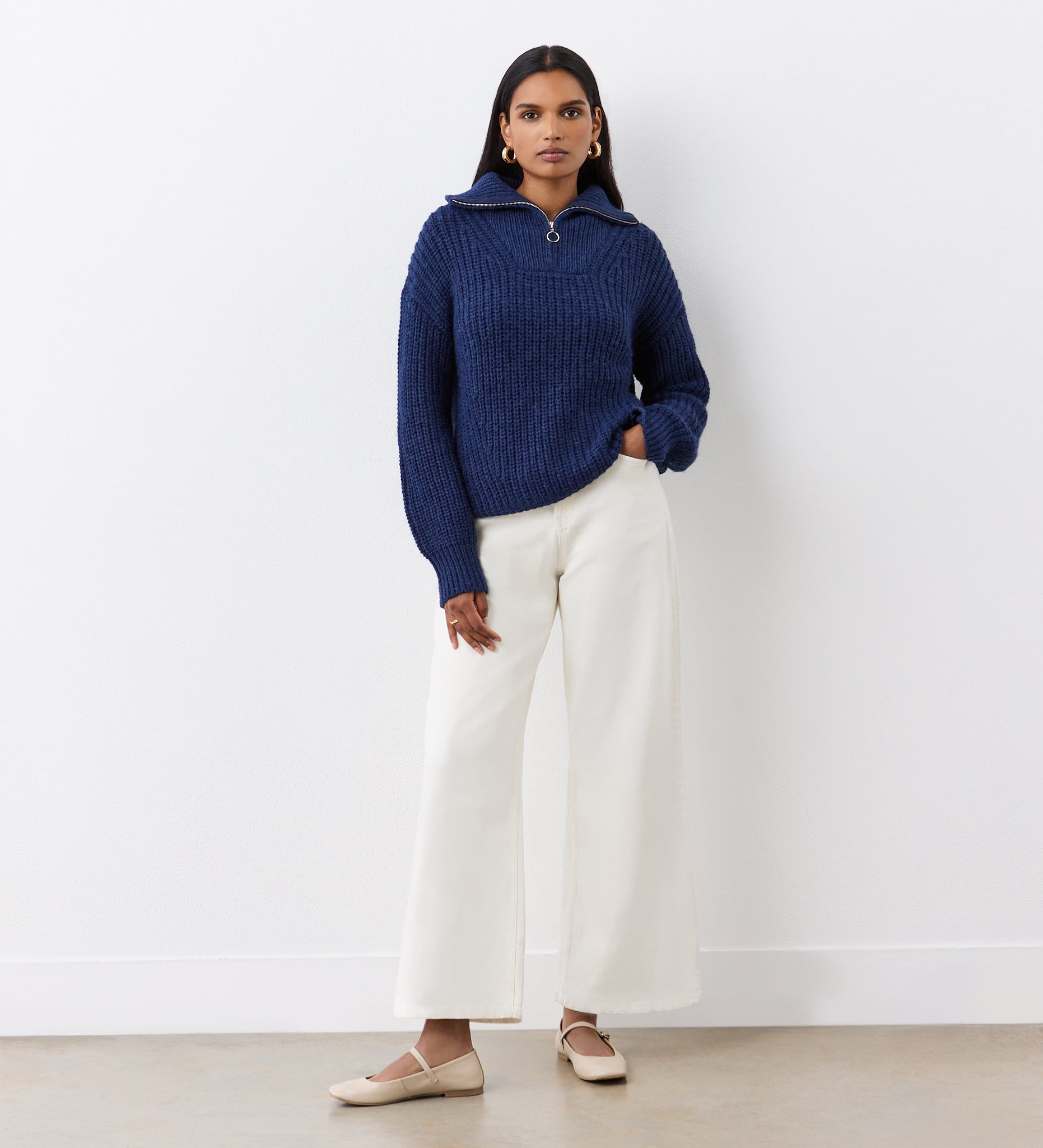 Wilma Navy Half Zip Funnel Neck Jumper – Finery London