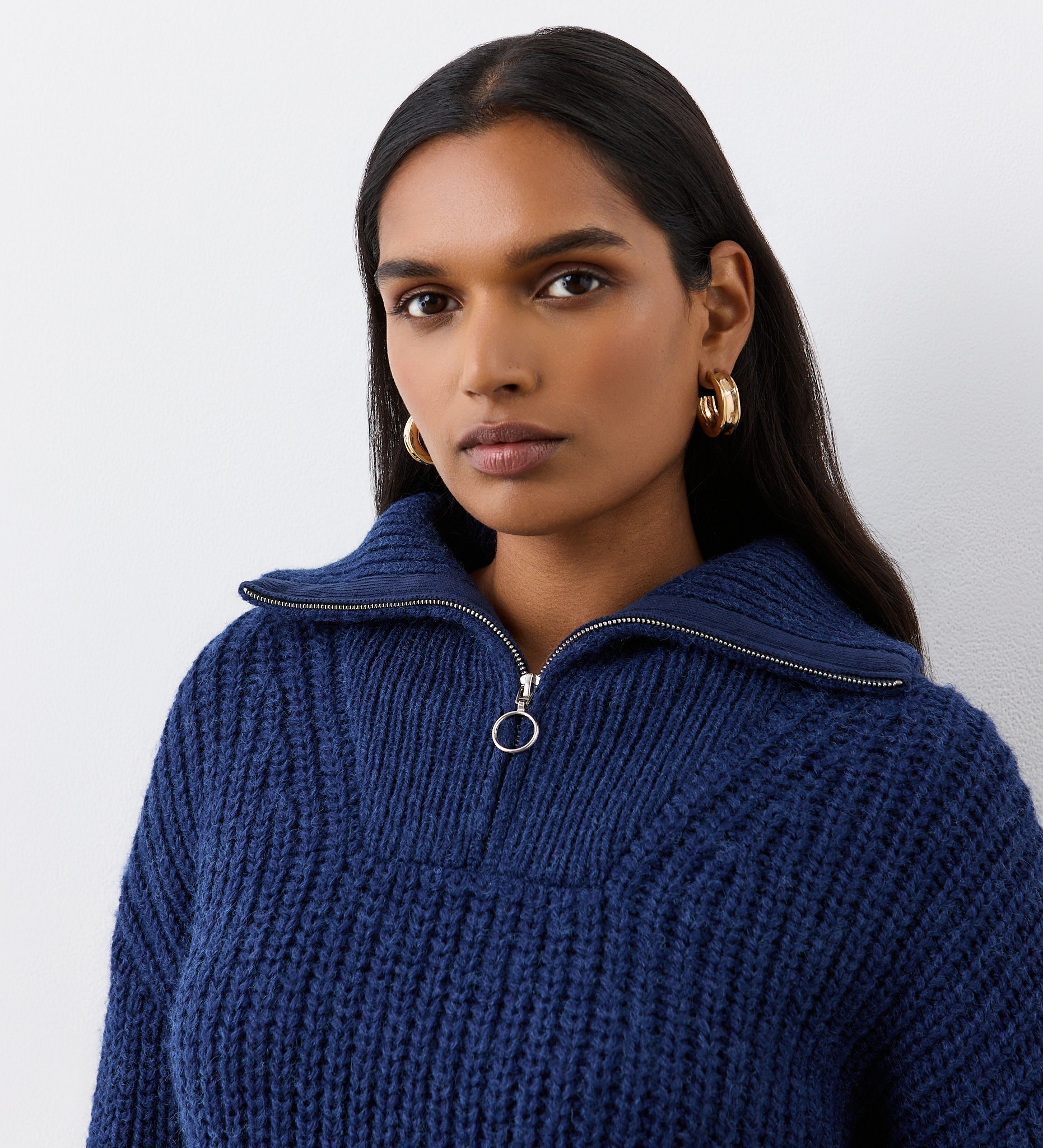 Wilma Navy Half Zip Funnel Neck Jumper – Finery London