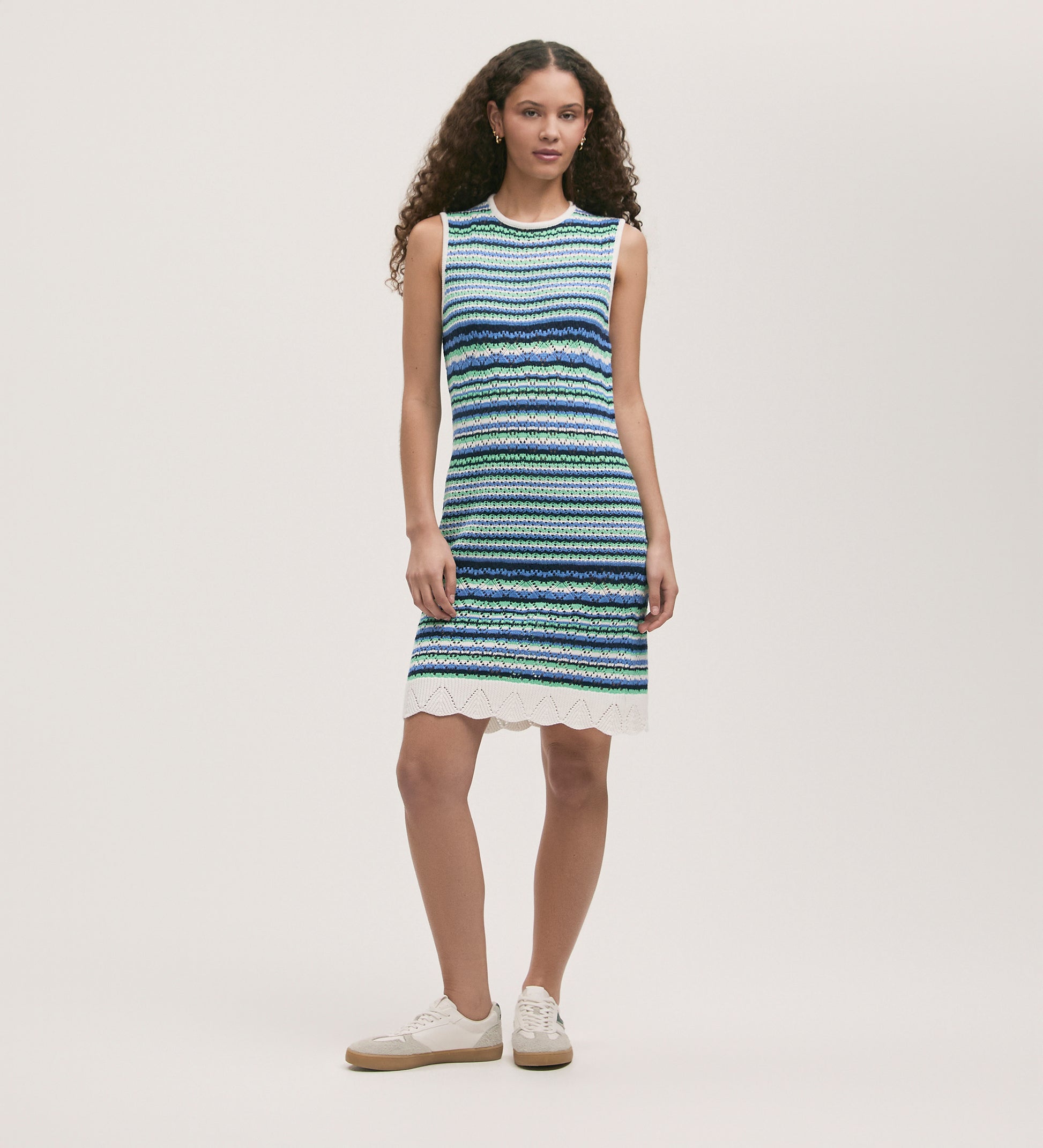 Zendaya Blue Striped Crochet Knee Length Dress Finery London Zendaya Blue Striped Crochet Knee Length Dress Finery London