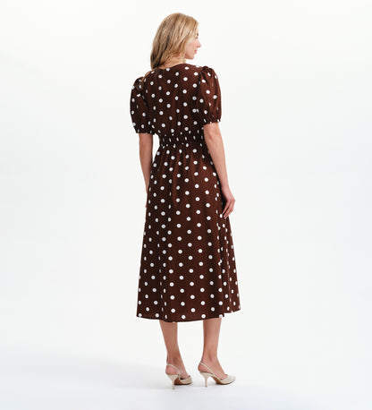 Addison Brown Polka Dot Cotton Button-Through Smock Midi Dress