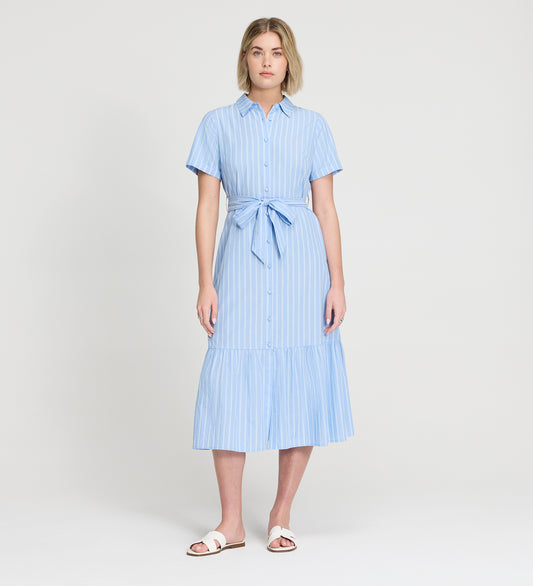 Aisling Blue Stripe Cotton Midi Dress