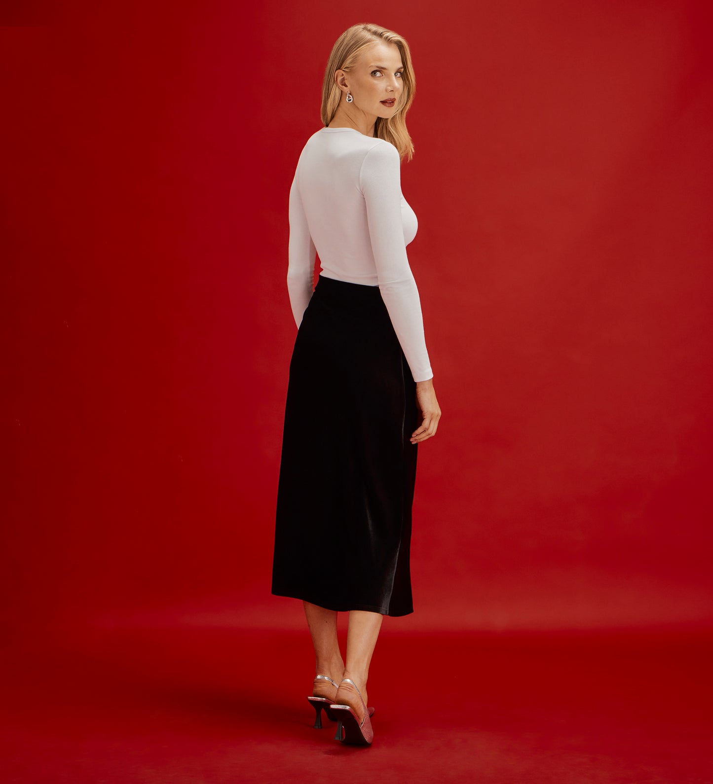Bailey Black Jersey Velvet A-Line Midi Skirt