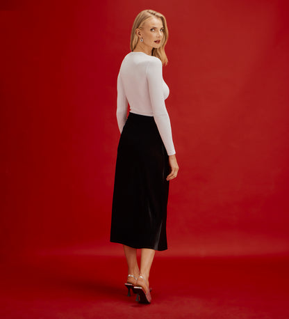 Bailey Black Jersey Velvet A-Line Midi Skirt