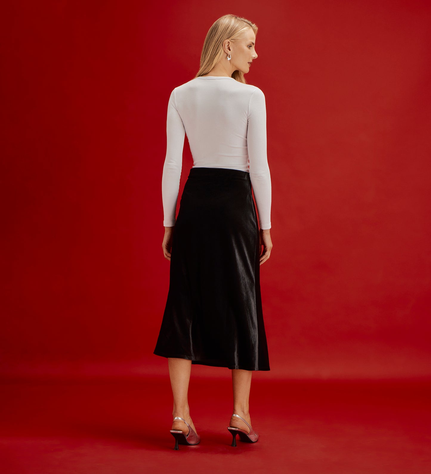Bailey Black Jersey Velvet A-Line Midi Skirt