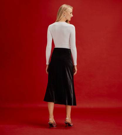Bailey Black Jersey Velvet A-Line Midi Skirt