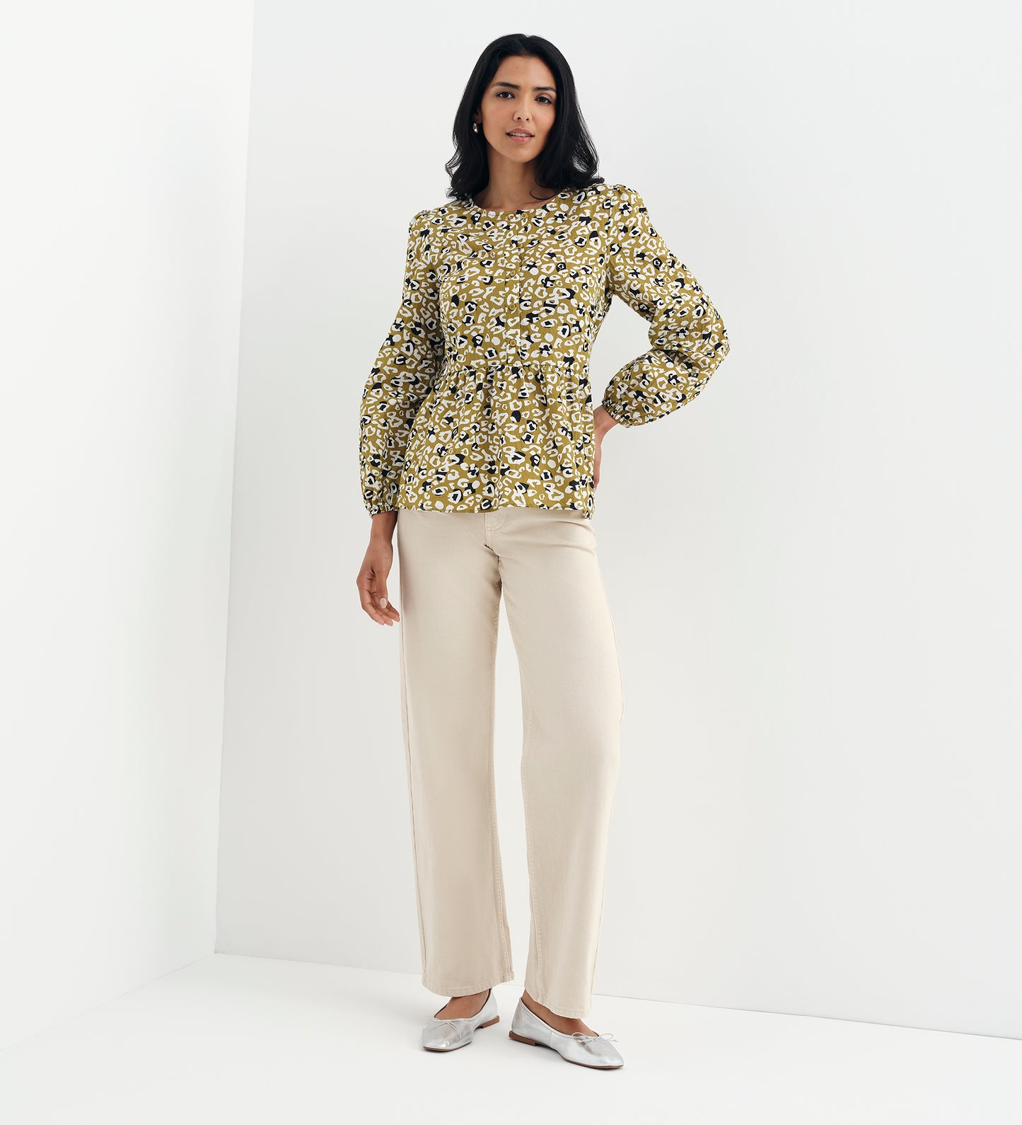 Bel Green Leopard Cotton Blouse
