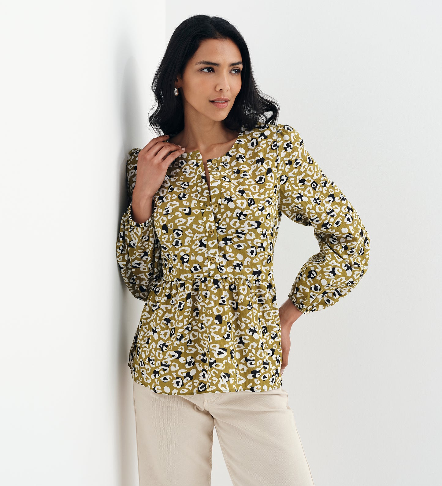 Bel Green Leopard Cotton Blouse