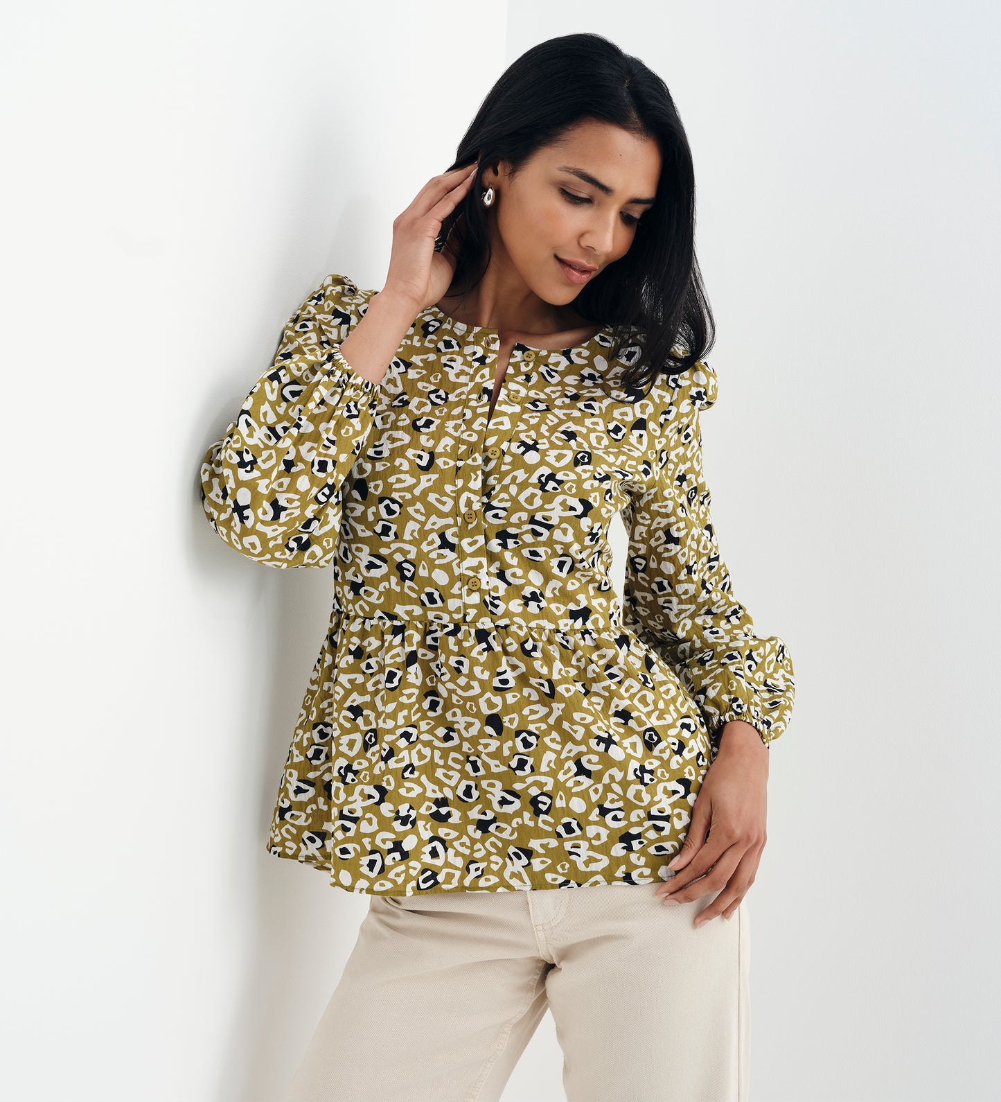 Bel Green Leopard Cotton Blouse