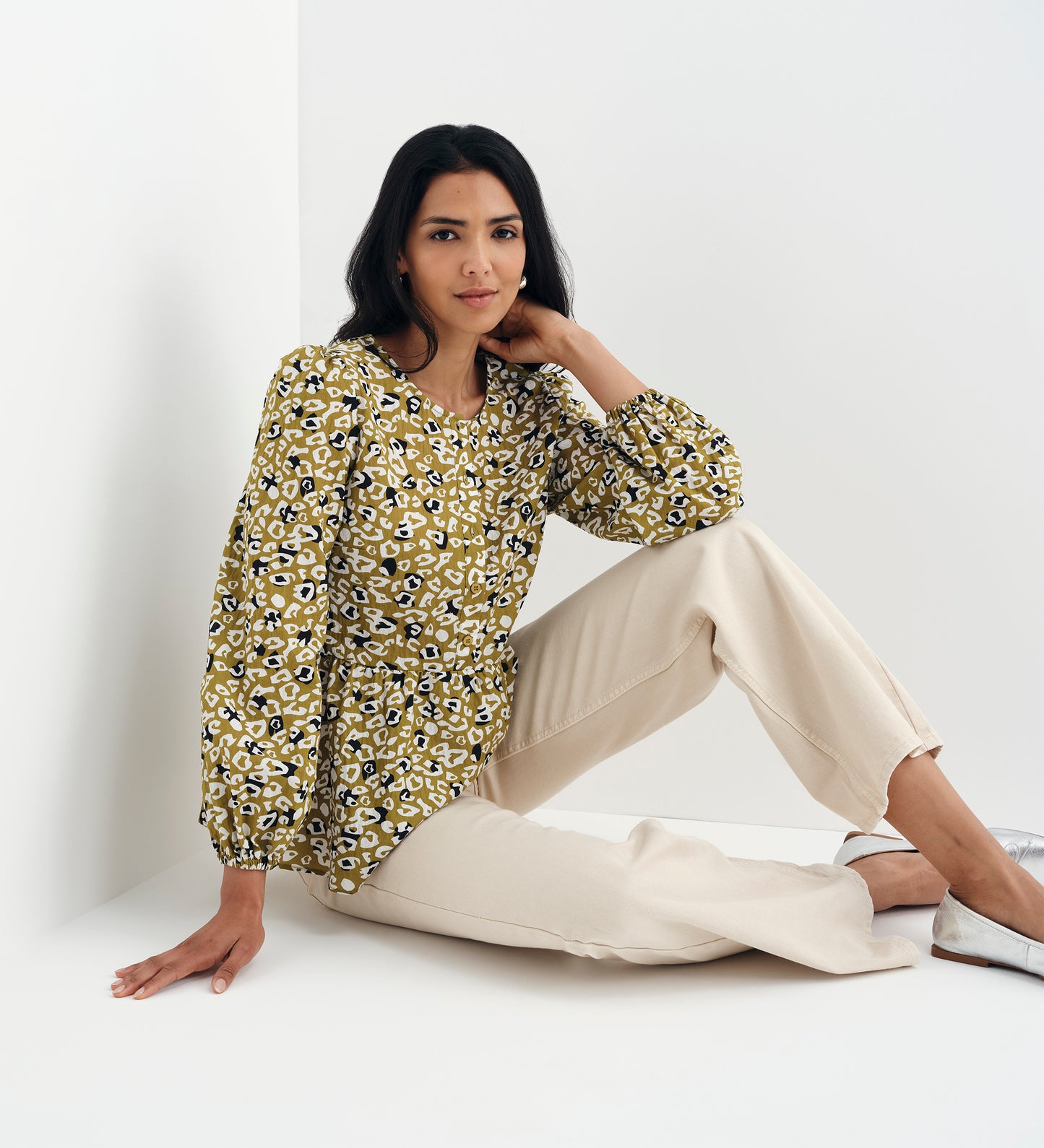 Bel Green Leopard Cotton Blouse