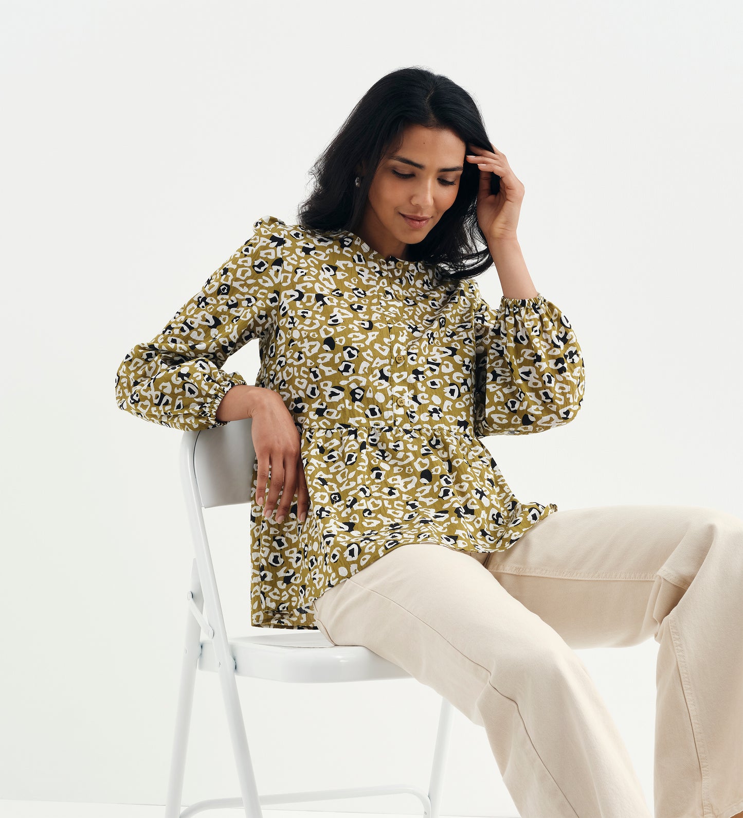Bel Green Leopard Cotton Blouse