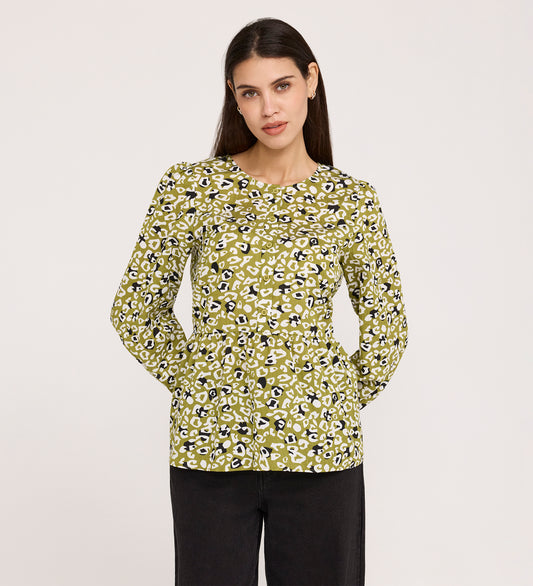 Bel Green Leopard Cotton Blouse