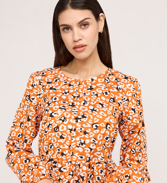 Bel Orange Leopard Cotton Blouse