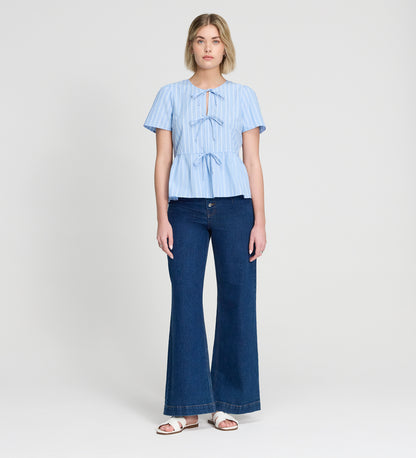 Bridie Blue Stripe Cotton Top
