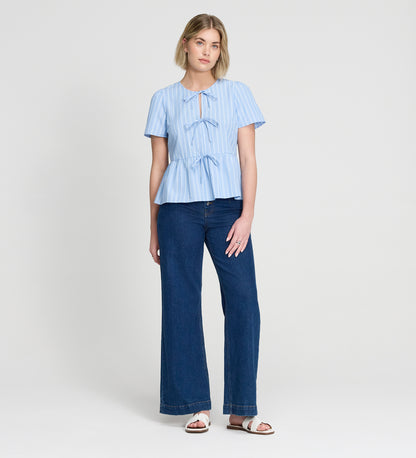 Bridie Blue Stripe Cotton Top