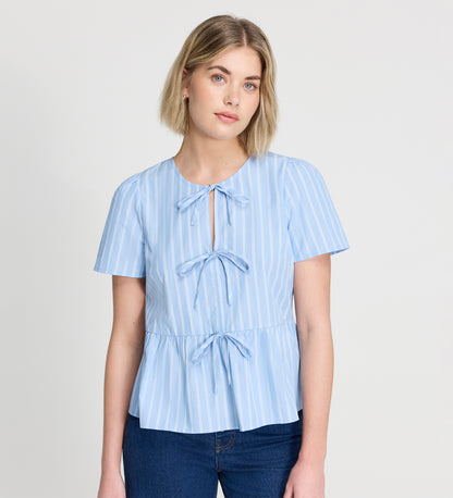 Bridie Blue Stripe Cotton Top