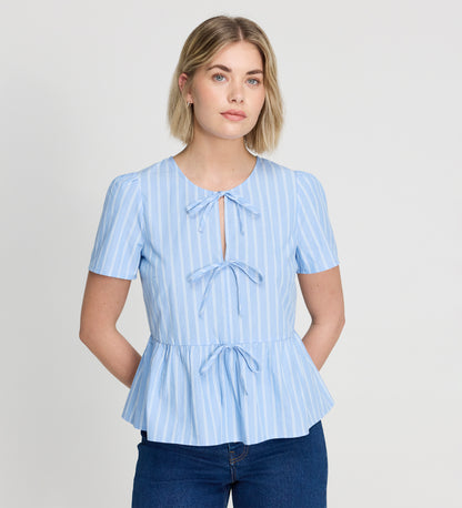 Bridie Blue Stripe Cotton Top