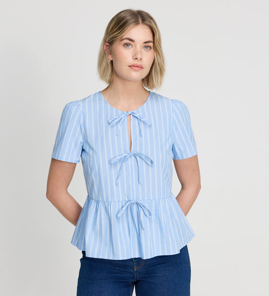 Bridie Blue Stripe Cotton Top