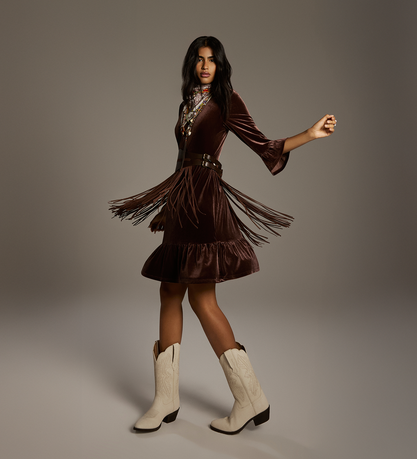 Camie Mocha Velvet Short Tiered Dress