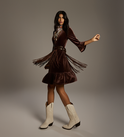 Camie Mocha Velvet Short Tiered Dress