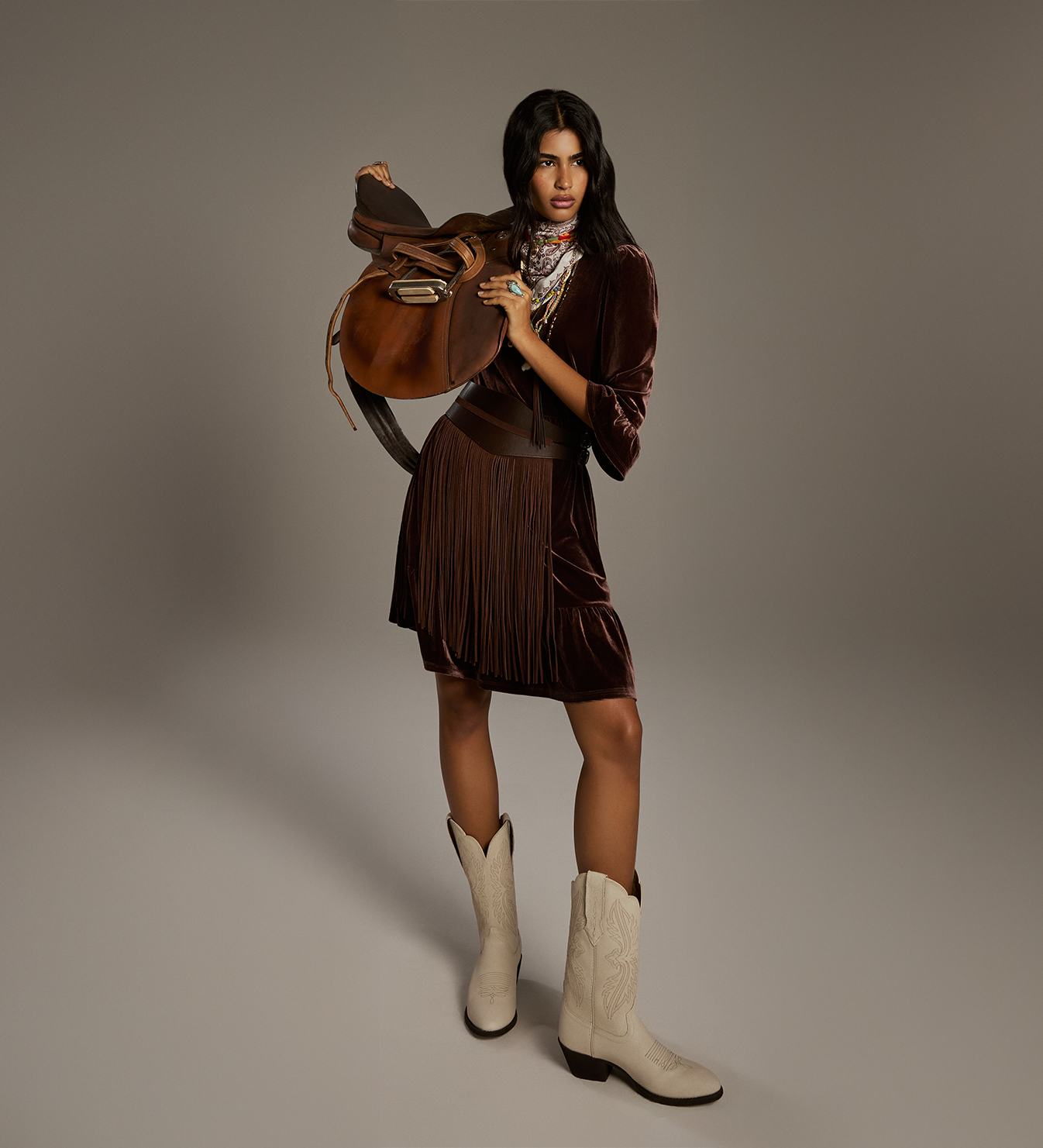 Camie Mocha Velvet Short Tiered Dress