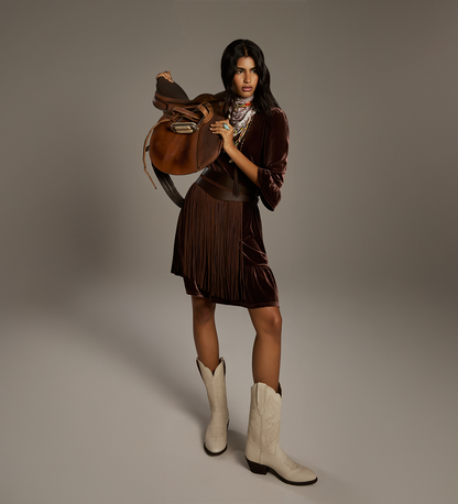 Camie Mocha Velvet Short Tiered Dress