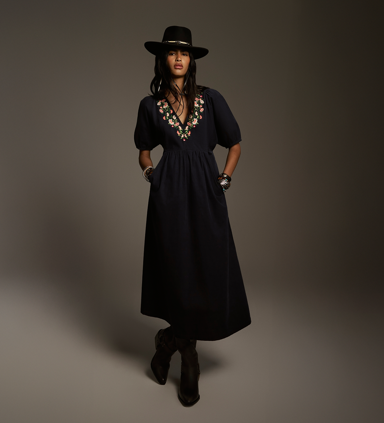 Chloe Navy Corduroy Midi Dress