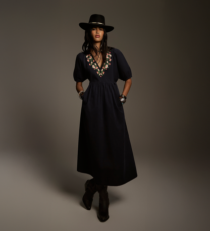 Chloe Navy Corduroy Midi Dress