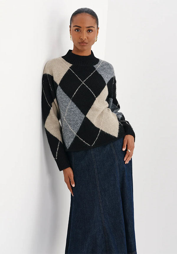 Veda Black Argyle Wool Blend Jumper