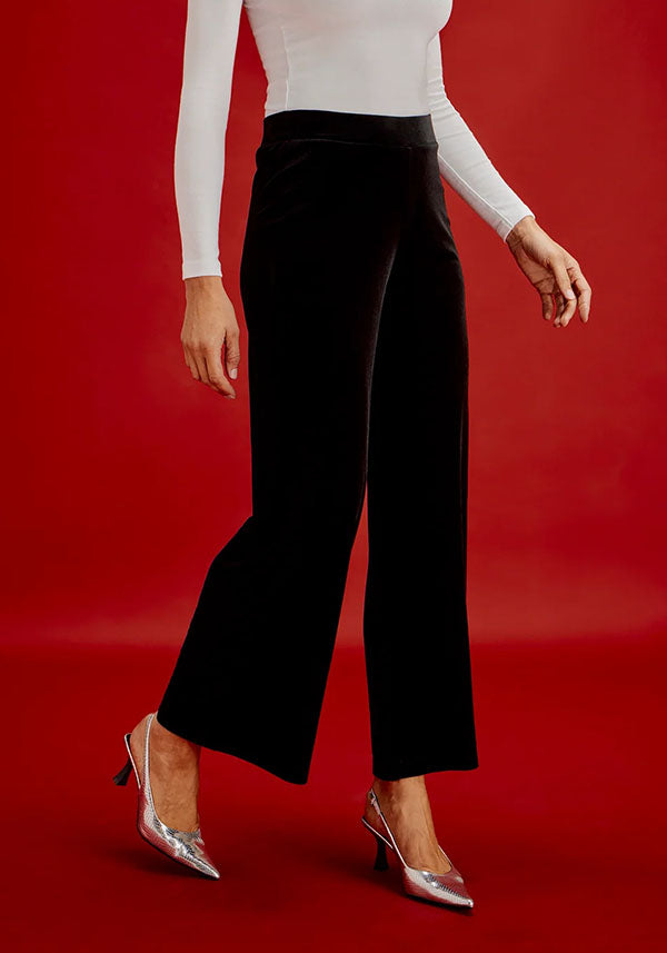 Kenzie Black Velvet Wide Leg Trousers