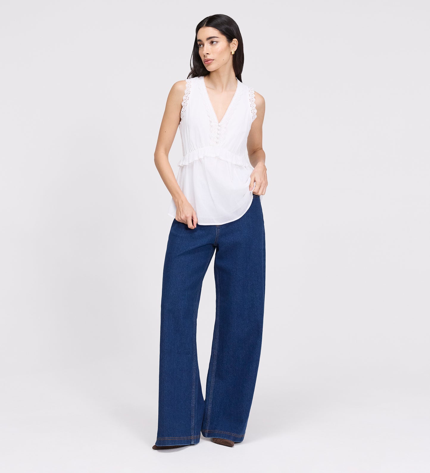 Cyma White Lace Cotton Sleeveless Top