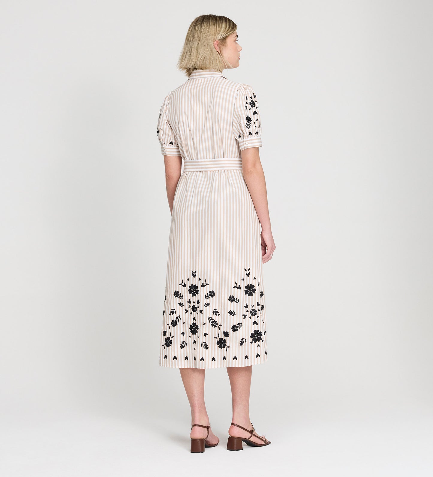 Daniella Neutral Stripe Embroidered Cotton Midi Shirt