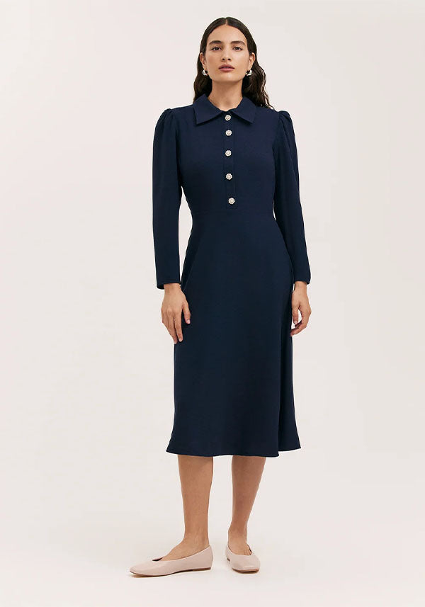 Lucia Navy Crepe Midi Dress