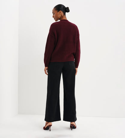 Estella Burgundy Organic Cotton V Neck Button-Through Cardigan