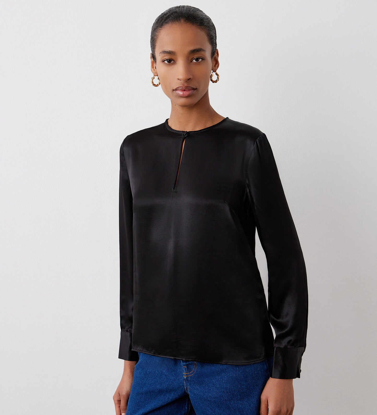 Evanie Black Satin Blouse