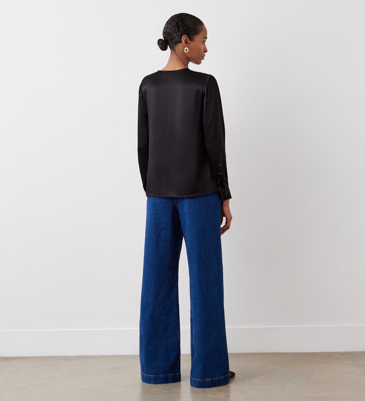 Evanie Black Satin Blouse