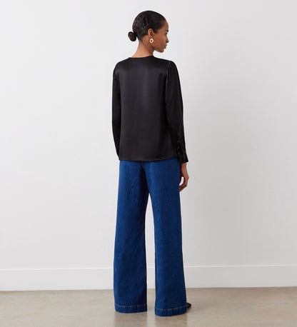 Evanie Black Satin Blouse