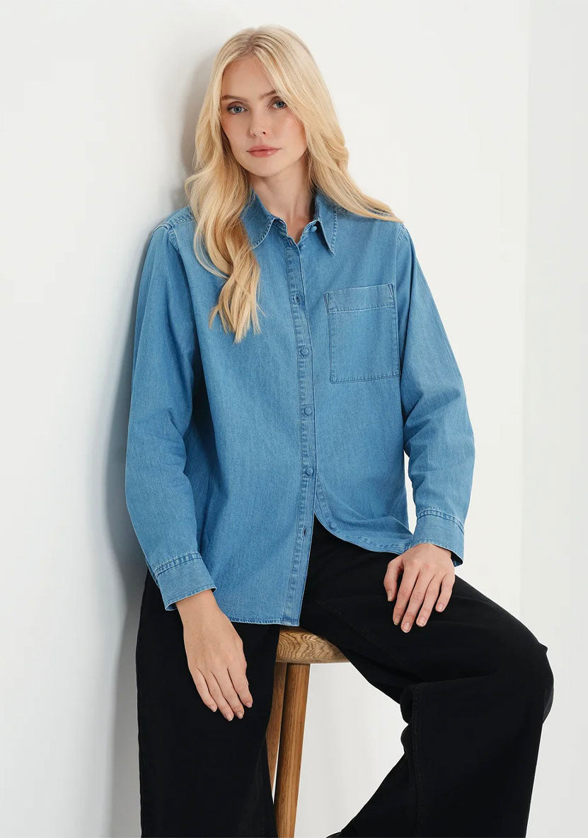 Francesca Light Wash Relaxed Fit Dropped Shoulder Denim Shirt