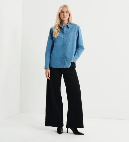 Francesca Light Wash Relaxed Fit Dropped Shoulder Denim Shirt