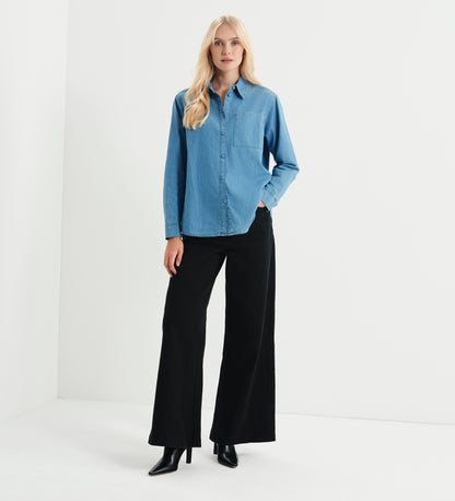Francesca Light Wash Relaxed Fit Dropped Shoulder Denim Shirt