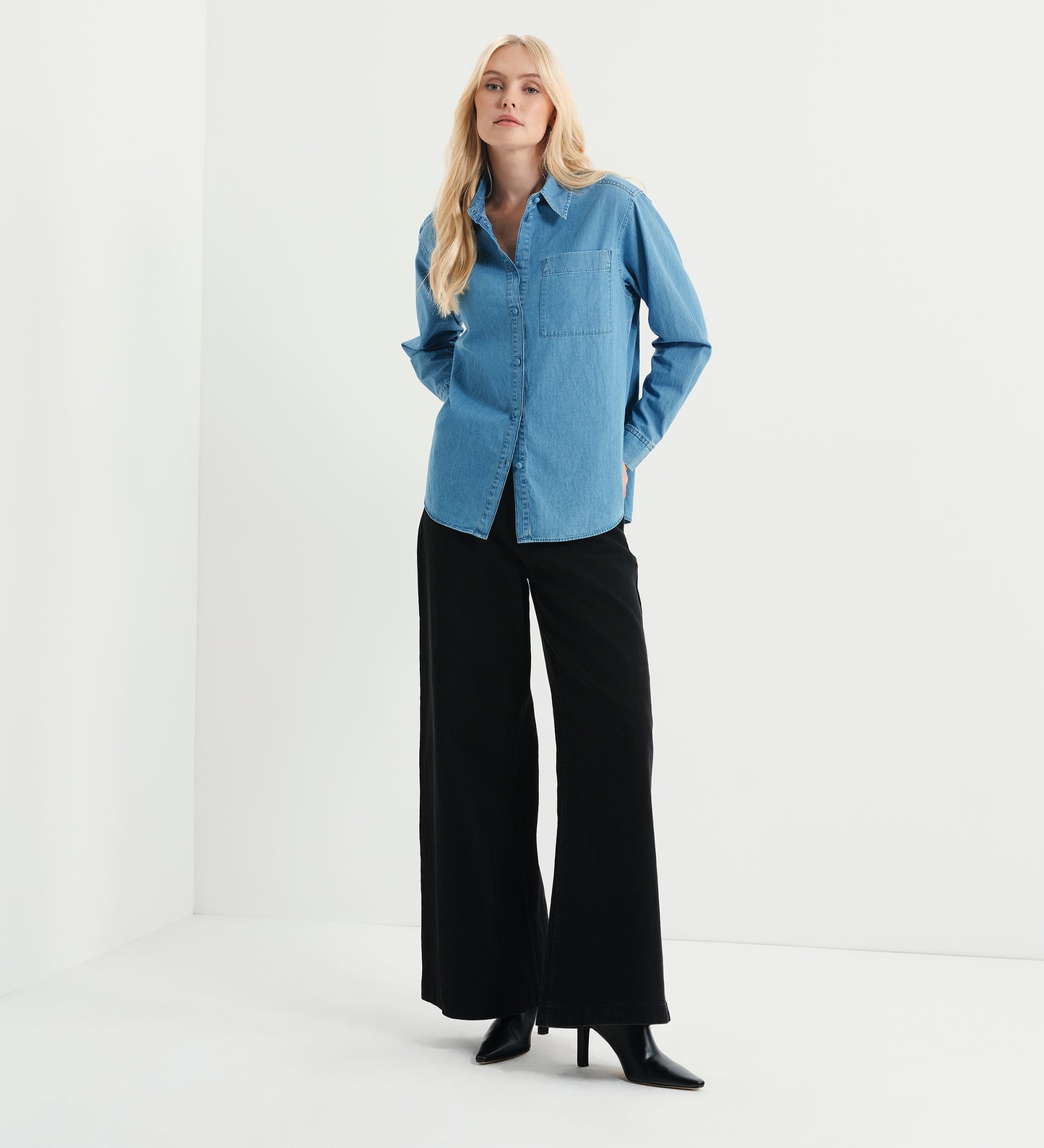 Francesca Light Wash Relaxed Fit Dropped Shoulder Denim Shirt