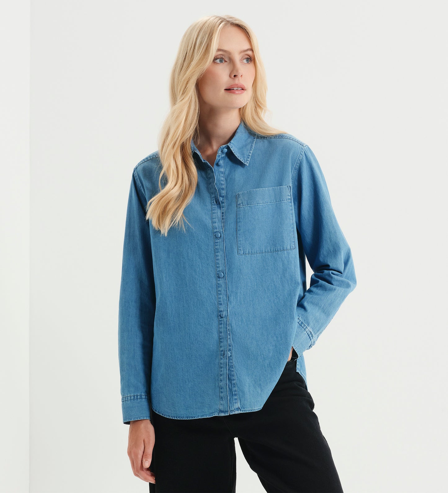 Francesca Light Wash Relaxed Fit Dropped Shoulder Denim Shirt